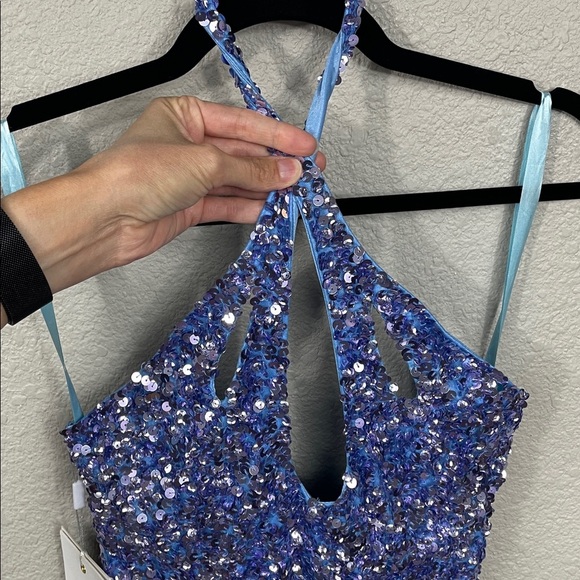 NWT Mac Duggal 6080 Sample Sequin Ombre Purple Blue Maxi Halter Dress Sz 2 - Picture 3 of 13